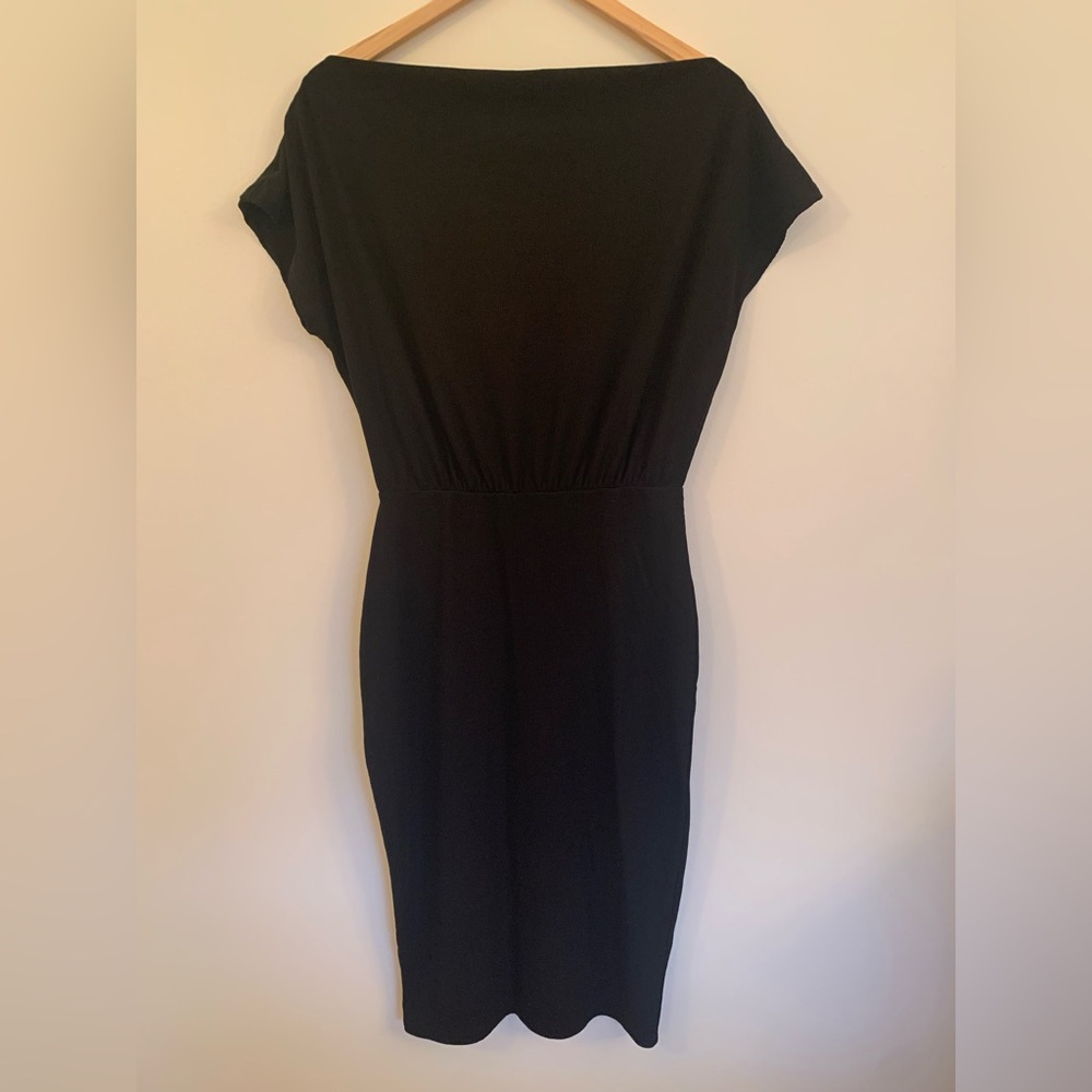 Black Ribbed Boatneck Dress